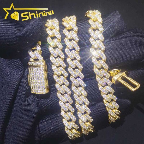 

8mm gold plate cuban link chain vvs moissanite ice out diamond 925 sterling silver cuban necklace