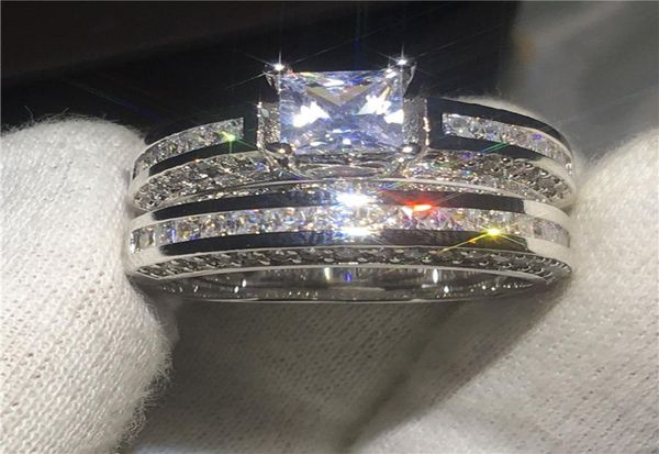 

classical women white gold filled diamond ring set for lady bridal wedding engagement party finger rings jewelry gift size 5107055018, Slivery;golden