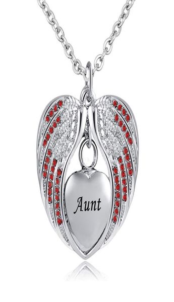 

aunt angel wing urn necklace for ashes cremation memorial stainless steel heart keepsake birthstone crystal pendant necklace jewel8804337, Silver