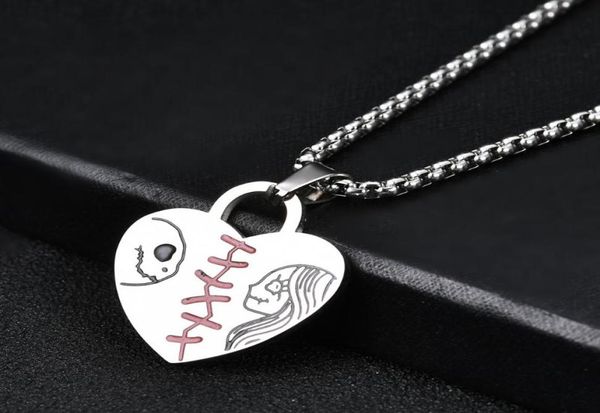 

chains nightmare before christmas jack and sally necklace for mens women gothic couple heart lock pendant collares de moda7457499, Silver