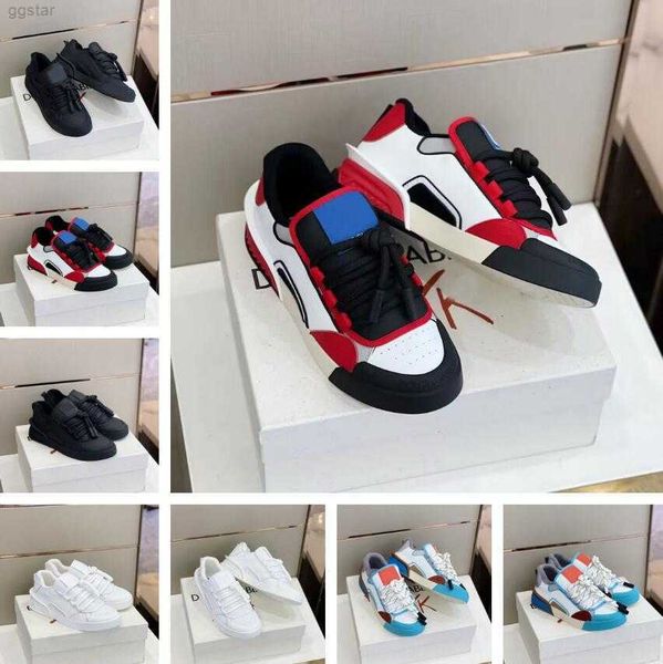 

with box 23ss mixedmaterial portofino sneakers shoes maxilaces rubber 3d calfskin technical fabric trainers luxury brand low casual1 dg dolc, Black