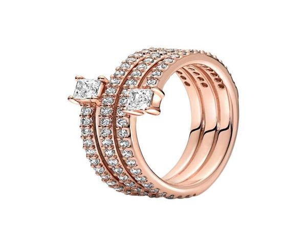 

18k rose gold triple spiral ring with original box for p authentic sterling silver wedding jewelry for women girls cz diamond girlfriend eng, Slivery;golden