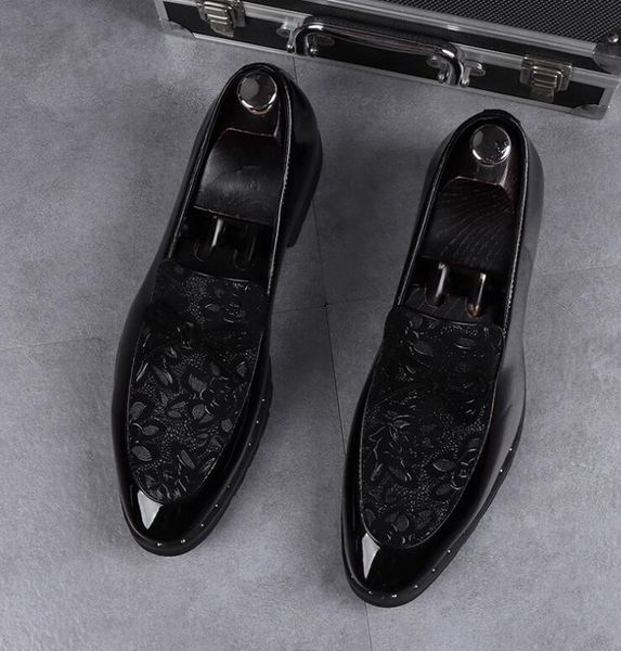 

luxury men designer dress shoes loafers mens casual fashion genuine leather patent shoe flat wedding party size:eu39-44, Black