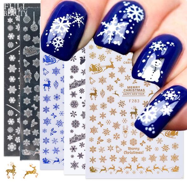 

3d christmas slider nail sticker decals white gold snowflakes charms adhesive foils for manicure beauty decor8582729, Black
