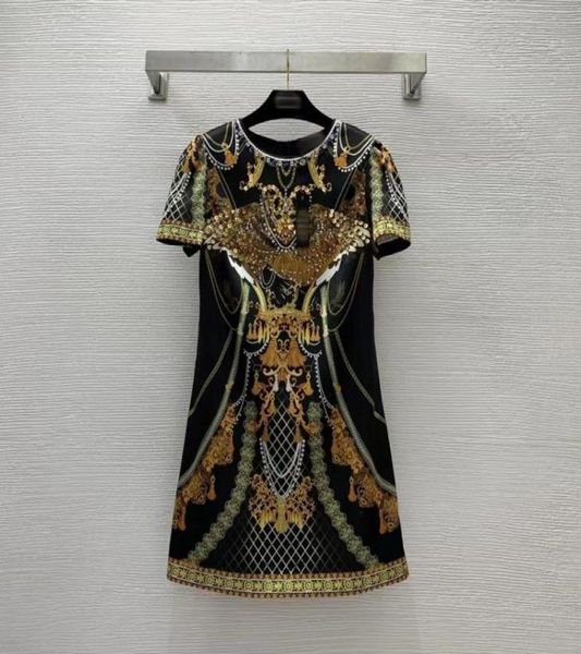 

designer dress 2023 spring summer o neck short sleeve fashion milan runway sundress brand same style dresses 021788887260, Black;pink