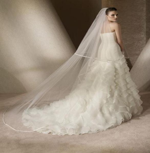 

new vintage two layers ribbon edge with comb lvory white wedding veil cathedral bridal veils 3m length3852688, Black