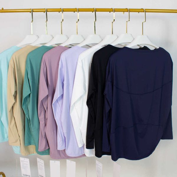 

ll align action women's yoga long sleeve designer shirt blouse solid color pinstripe 2.0 sports fitness round neck jogging sportswear b, White