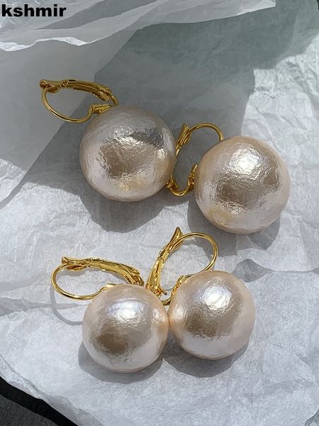 

stud kshmir french retro style simple imitation cotton big pearl stud hepburn earrings for women senior sense 230823, Golden;silver