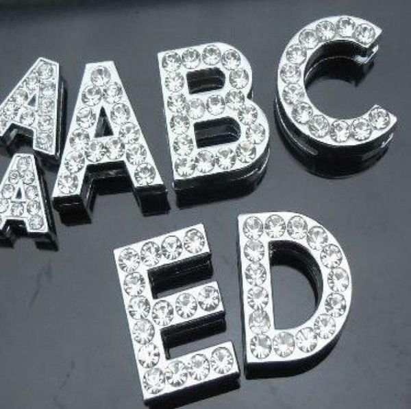 

whole 130pcslot 18mm az full rhinestones bling slide letter diy accessories fit for 18mm phone strips leather wristband1325595, Bronze;silver