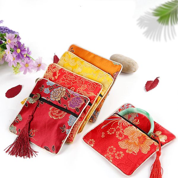 

cuff links 12pcs jewelry silk purse pouch small jewellery gift bag chinese brocade embroidered coin organizers pocket for women girls 230824, Silver