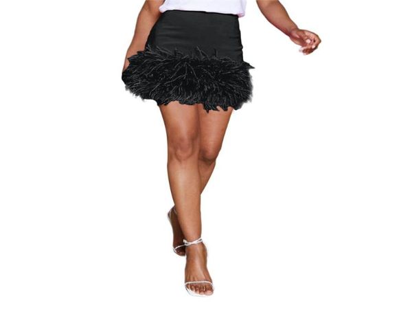 

skirts fashion women mini skirt summer solid color feather hem high waist short falda mujer3694958, Black