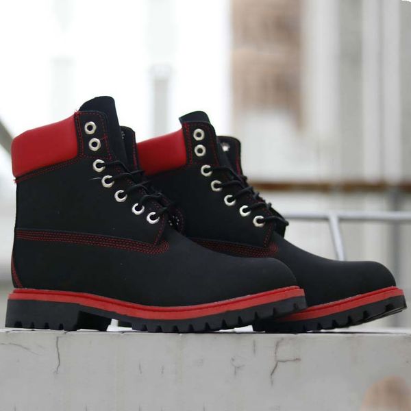 

plaid leather ankle boots christmas boots platform slip on round flat platform half boots luxury designer high women's chunky heel ride, Black