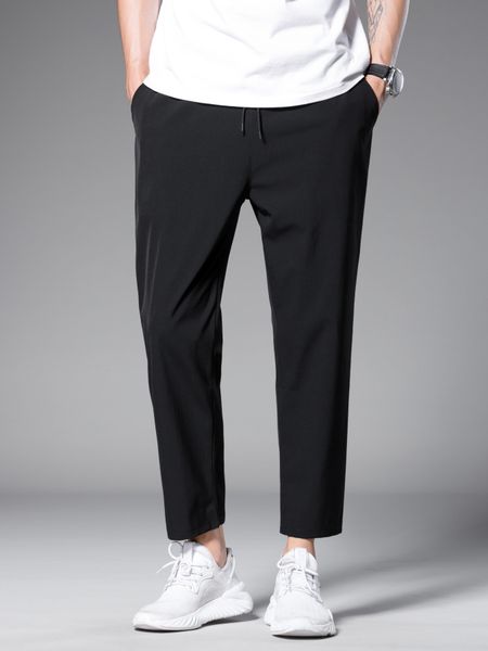 

men's pants men slant pocket drawstring pants 230824, Black