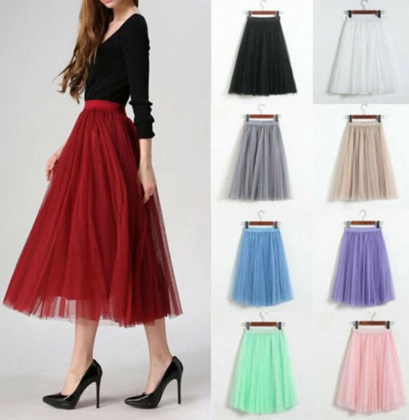 

imcute brand 2020 women tutu tulle skirt vintage midi pleated skirts womens skirts bridesmaid wedding faldas mujer saias jupe3086233, Black