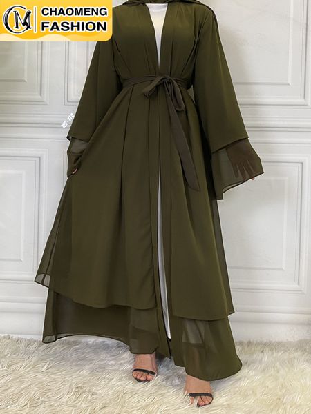 

ethnic clothing chaomeng ramadan chiffon open abaya dubai turkey kaftan muslim for women kimono modest robe femme caftan marocain islam clot, Red