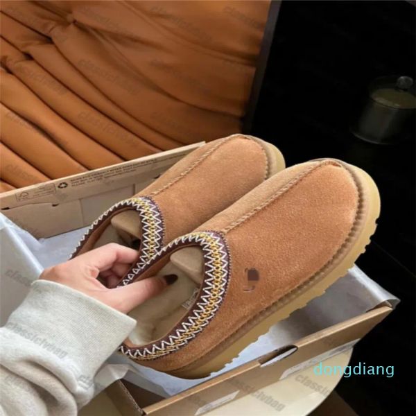 

tasman slippers chestnut fur slides sheepskin shearling tazz classic mules women men ultra mini platform boot shoes suede upper fall win tie, Black