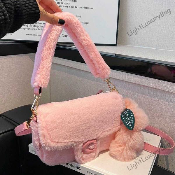 

brand designer plush material shoulder crossbody bag with pompon fashion handbags women luxury handbags classic mobile phone bag girls lipst