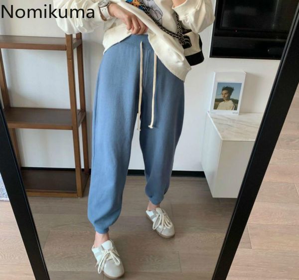 

nomikuma korean causal knitted sweat pants lace up high waist anklelength trousers autumn winter women sweater pants 6d680 2104276392007, Black;white