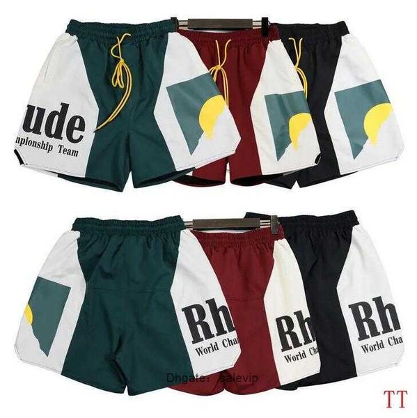 

rhude men's shorts summer fashion beach pants men street wear red blue black purple pants mens loose shorts zipper shorts size s-xl, White;black