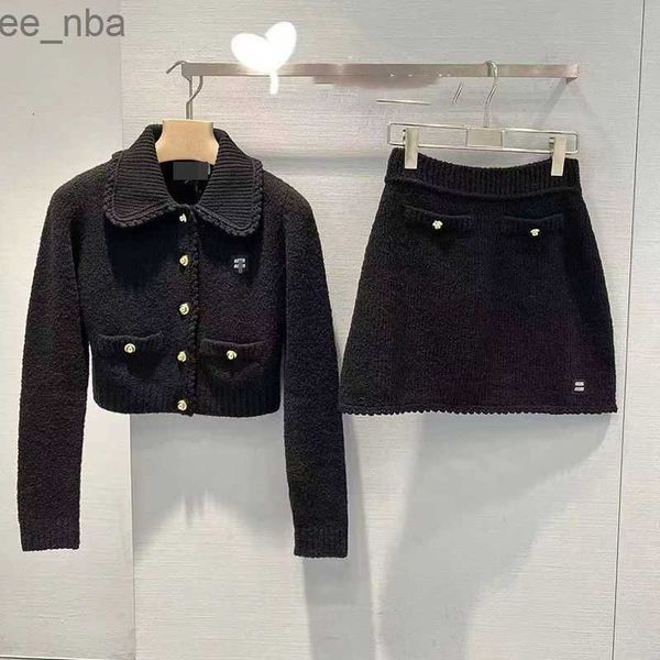 

winter wool jacket womens dress two-piece miu designer jackets letter embroidery coat suit women skirt set, Black