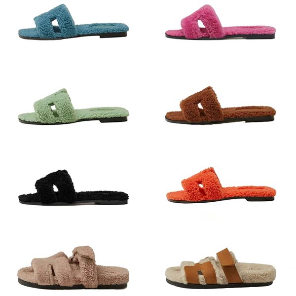 

casual shoes luxury fur slippers designer slides chypre sandals men women sheep wool plush fluffy slipper warm winter flat fashion trendy sh, Black