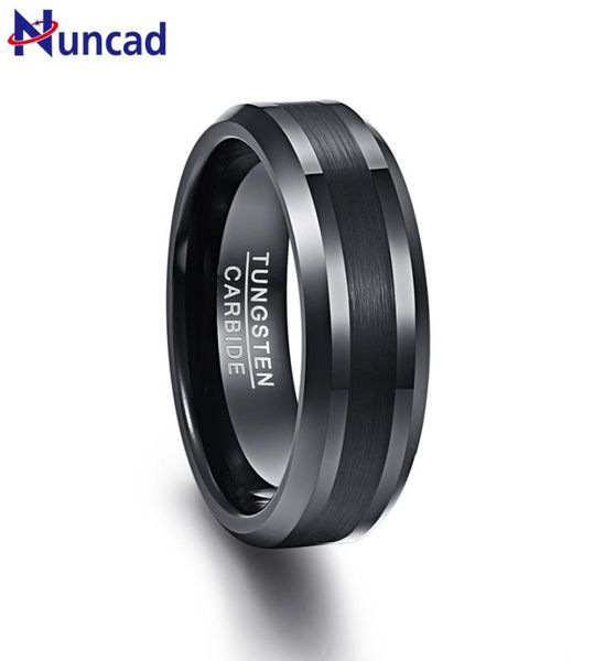 

whole 8mm tungsten carbide ring black wedding engagement band brushed center men039s ring beveled edge comfort fit size 716379027, Silver