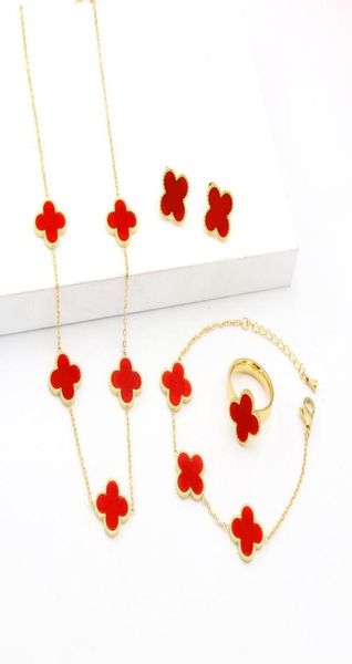

ladies clover charm bracelets necklace earring ring set for women1818254, Silver