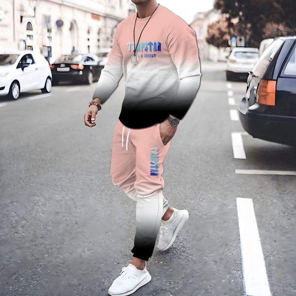 

men's tracksuits trousers sportswear 2piece 3d printing summer gradient color long sleeve tshirttrousers street wear 230823, Gray