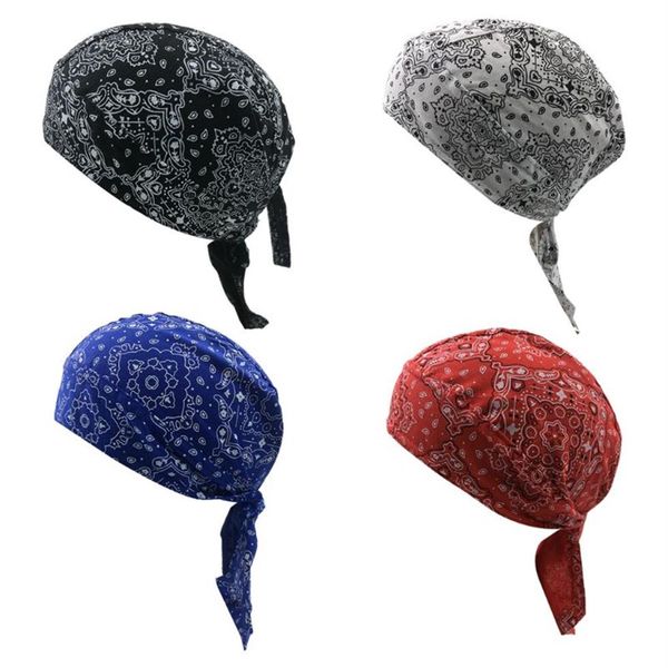 

men women pirate skull cap bandana head wraps vintage paisley floral printed biker sweat-wicking beanies chemo hat with back tie273l