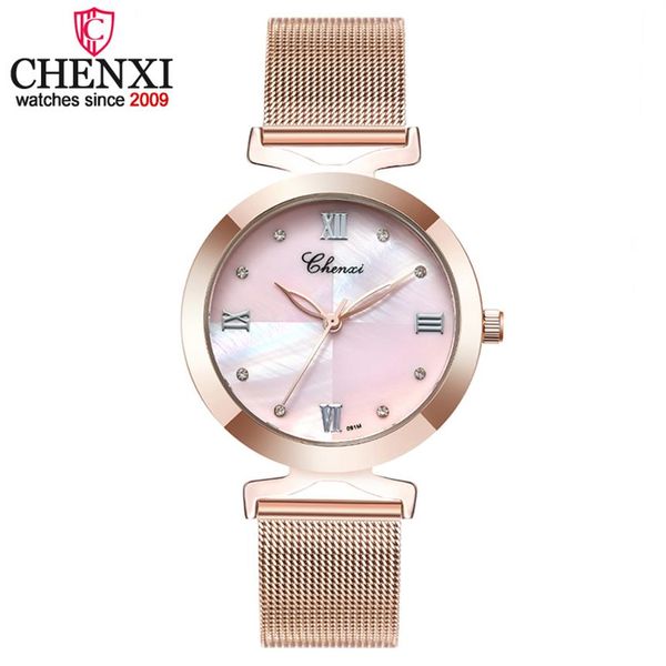 

chenxi luxury women dress watches full mesh steel or leather bracelet quartz watch ladies wristwatches women relojes mujer3068, Slivery;brown