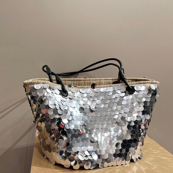 

sequin tote bags straw summer beach bags shoulder bags shopping bags basket handbags designer women weave hand bags purse large capacity cro
