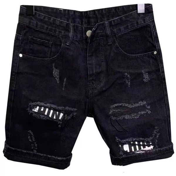 

men's jeans men's hole patch korean slim jeans short pants shorts feet black denim jeans for men cowboy teenager designer pants 23, Blue