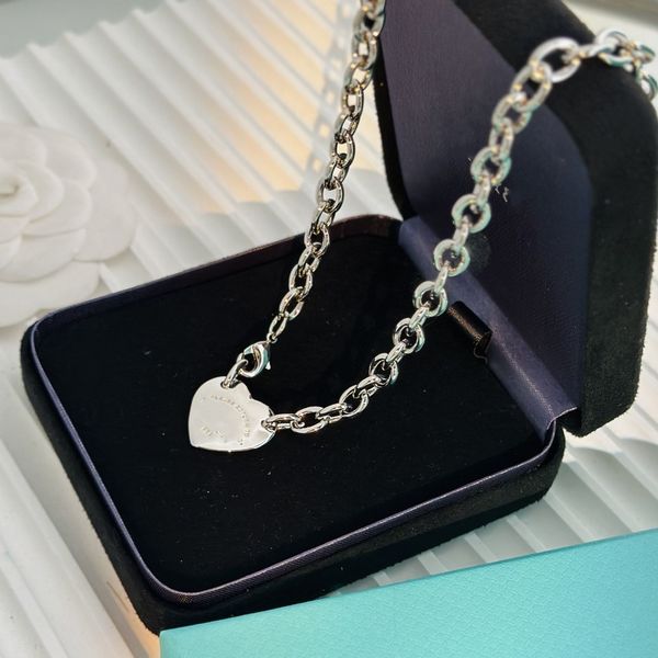 

pendant necklace return to t brand designer s925 sterling silver heart charm thick lock chain choker for women and men jewelry with box