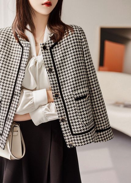 

chan new jacket women 2023 winter jacket women xl jacket plus size designer fashion tweed jacket houndstooth designer coat women overcoat mo, Black;brown