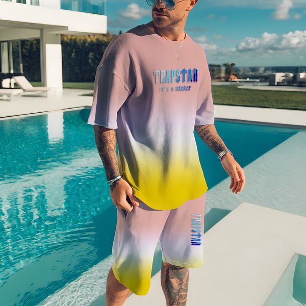 

men's tracksuits summer 3d gradient printing tshirt shorts set casual pattern two piece fashion short sleeve sportswear 230823, Gray
