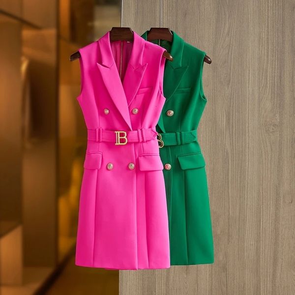 

basic casual dresses wholesale classy 7 colors for option sleevless straight mini latest office women summer tank blazer dress with blet 230, Black;gray