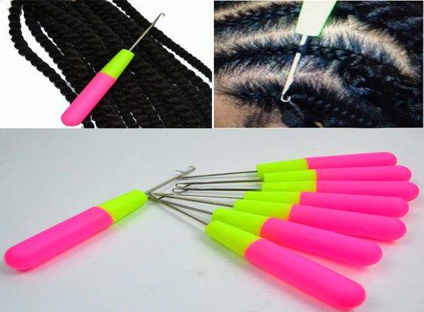 

10pcs braiding hair needles 16cm large plastic handle latch knitting crochet hook needles professional hair extensions tools 5188079, Silver