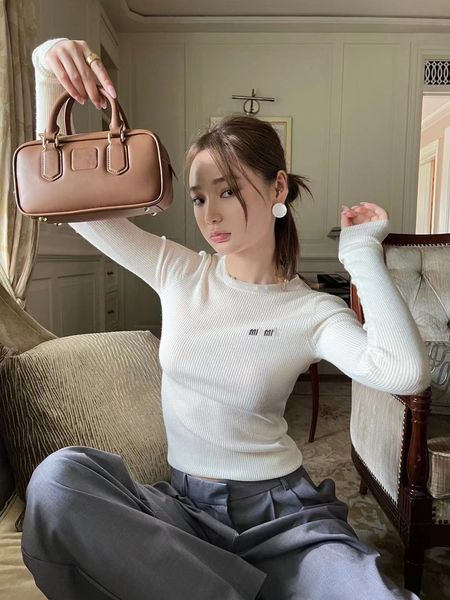 

women's knits sping autumn designer jacquard slim fit wool knit long sleeve knit sweater for women, White