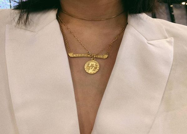 

chrome net red same crowe gold coin necklace fashion personality mix and match new metal style creative clavicle chain hearts7210951, Silver
