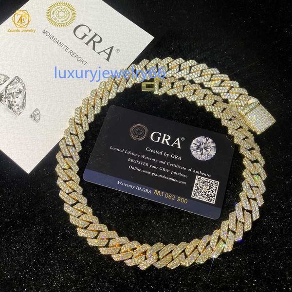 

custom wholesale hip hop necklace 925 sterling silver 8mm 10mm 12mm iced out vvs moissanite cuban link chain mossanite jewelry
