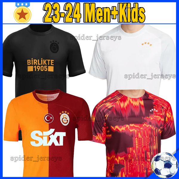 

23 24 galatasaray mens soccer jerseys 2023 2024 mertens akgun sergio deandre training football shirts home away special men uniforms kids ki, Black;yellow