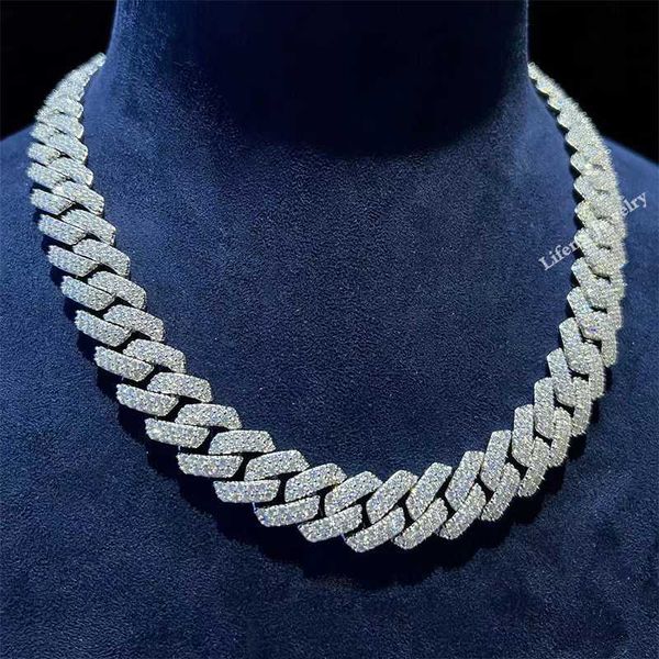 

hip hop jewelry 14mm 2rows vvs moissanite diamond cuban link chain 925 silver moissanite necklace