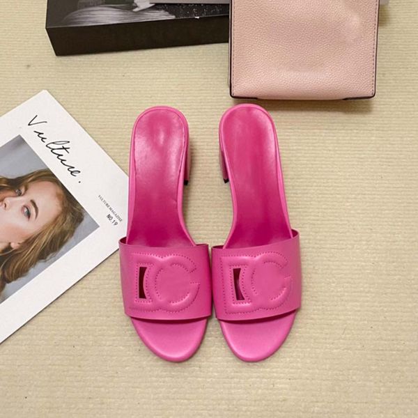 

luxury designer leather women's sandals summer hollow out voltage thick heel fashion beach women's slippers-3, Black