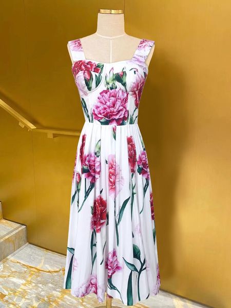 

italian designer, 2023 new carnation pink flower cotton sling dress, Black;gray