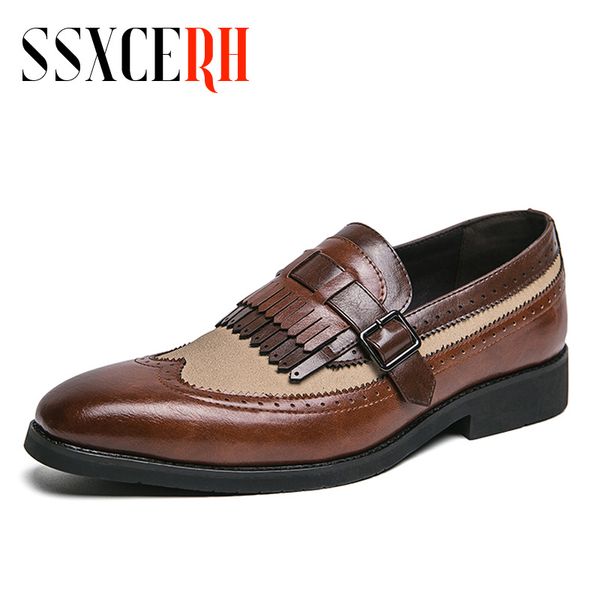 

dress shoes ssxcerh brand loafers for men tassels mixed colors wedding round toe slip-on spring autumn business handmade men dress shoes 230, Black