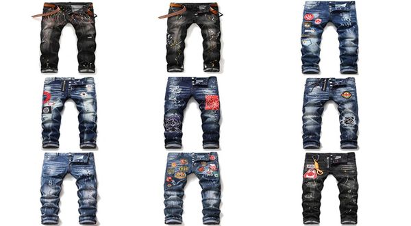 

men039s designer distressed ripped skinny jeans fashion luxury italian slim motorcycle moto biker d2 mens denim pants hip hop m9988838, Blue