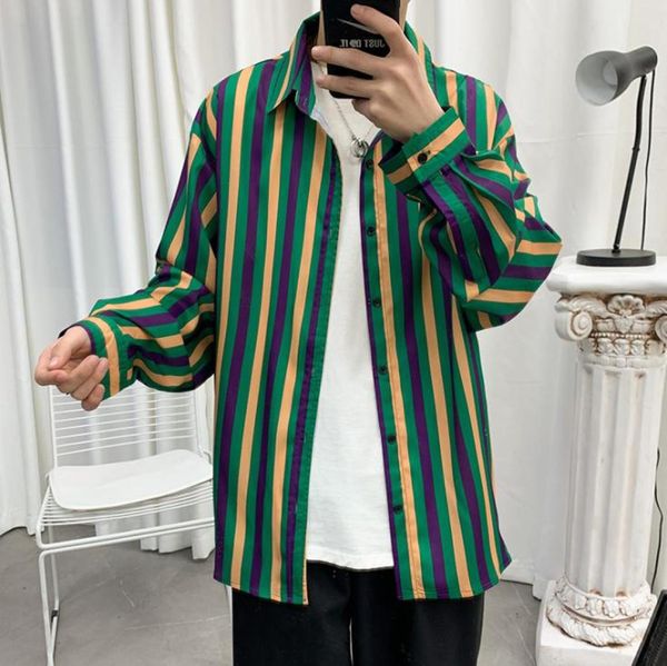 

spring striped shirt men039s fashion contrast color longsleeved shirts mens streetwear wild loose society men dress shirt m5x3218315, White;black