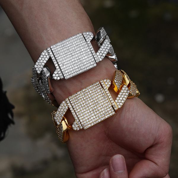 

bangle 30mm big heavy hip hop 5a cz stone paved bling iced out solid rhombus cuban miami link chain bracelets for men rapper jewelry 230824, Black