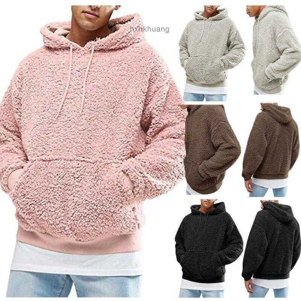 

men's hoodies & sweatshirts 2021 winter men warm faux fur teddy bear hoodie hooded sweatshirt pullover casual baggy coat putwear, Black