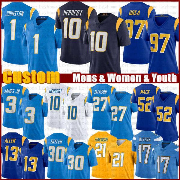 

10 justin herbert jersey 3 derwin james jr 52 khalil mack football 26 asante samuel 1 quentin johnston 30 austin ekeler 97 joey bosa junior, Black;red
